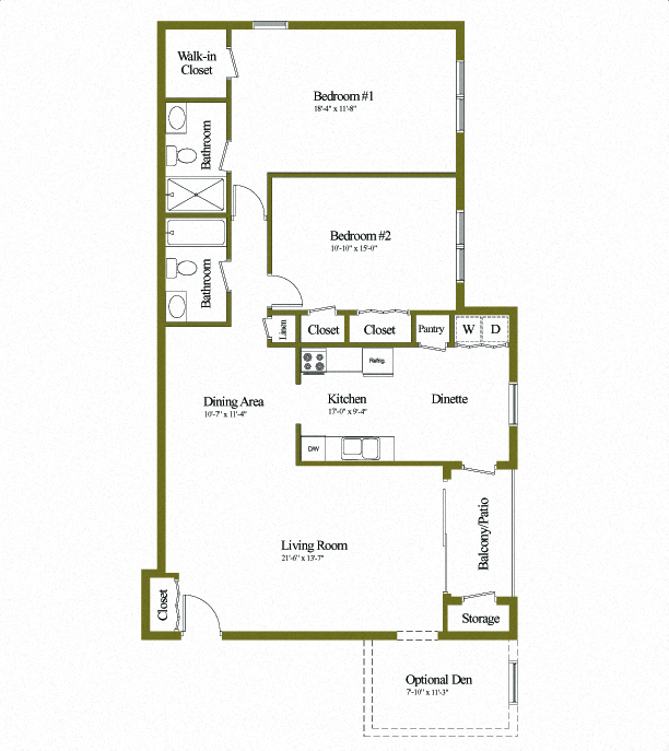Floor plan for 2 beds, 2 baths, 1230 sqft